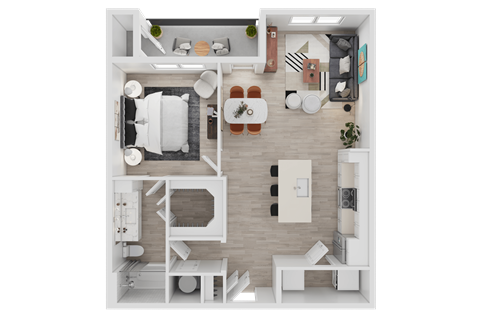 Floor plan for 1 bed, 1 bath, 797 sqft